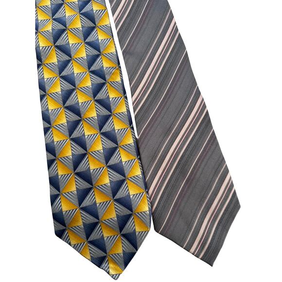 Vintage Pair of Puritan Silk Neckties Yellow Blue and Grey Pink - Picture 1 of 4